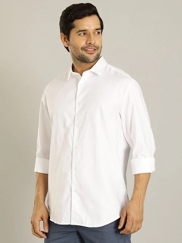 Indian Terrain Men's Slim Fit Full Sleeve Self Design White Shirt